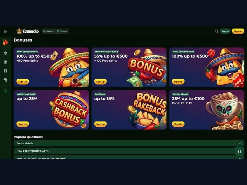 Bonus Casinacho Casino (Nacho Casino) guida completa per l'Italia: pacchetto benvenuto, cashback, RELDAY e rakeback spiegati con esempi