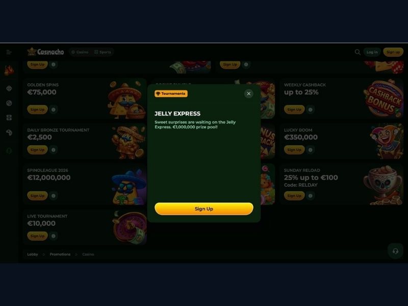 Prima sessione e navigazione nel catalogo su Casinacho Casino Nacho Casino per l'Italia